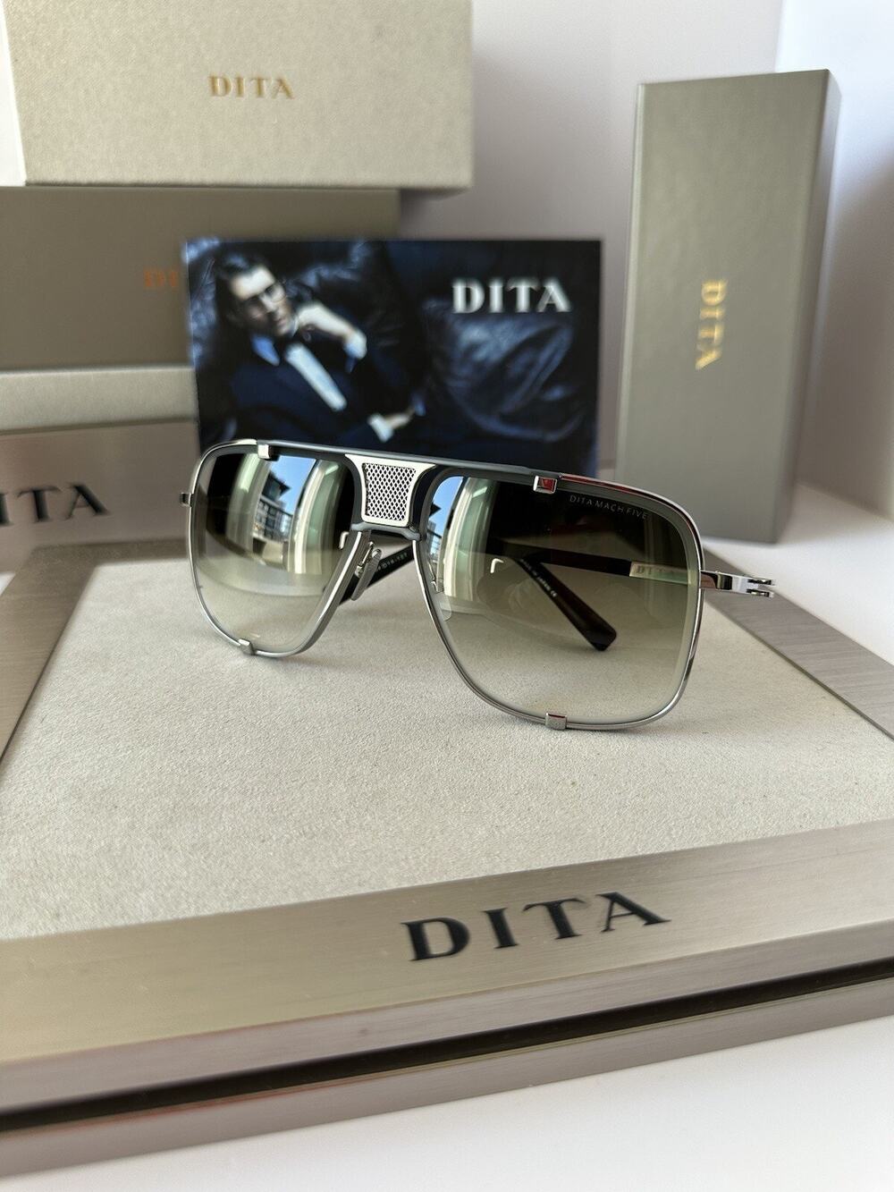 DITA Mach Five DRX 2087-G Silver Palladium Black Iron Green Gradient Sunglasses
